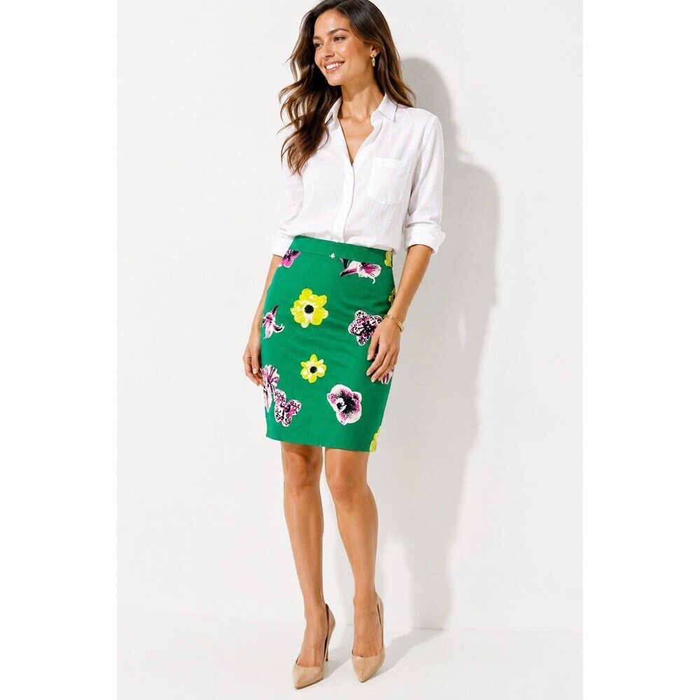 J. Crew The Pencil Skirt Size 6 Green Pink Floral Spring Summer Womens Summer
